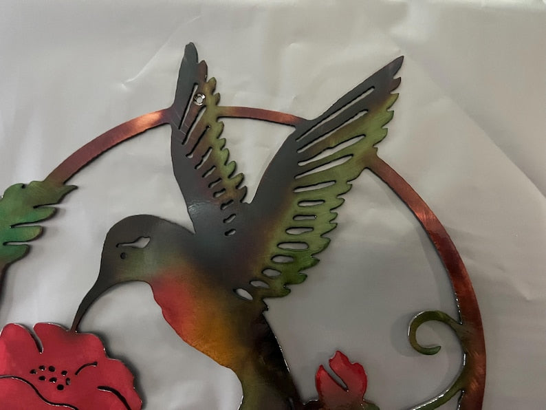 Hummingbird Metal Wall Art | Hand-Finished Patina Steel Wall Decor