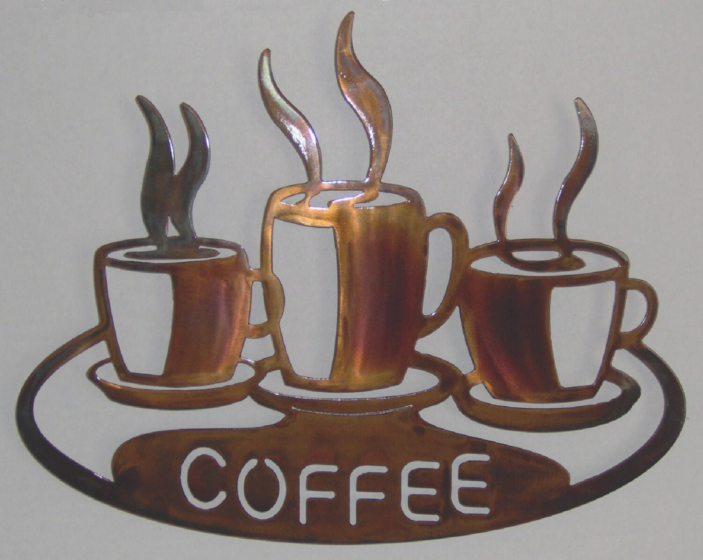 Coffee Cups on Platter Plasma Cut Metal Kitchen Station Wall Art
