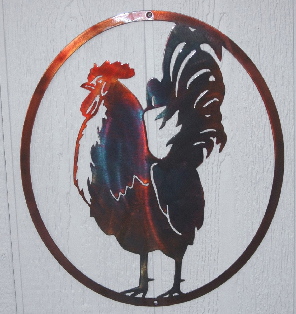 16" Rooster In Oval Country Kitchen Indoor Or Outdoor Metal Wall Art