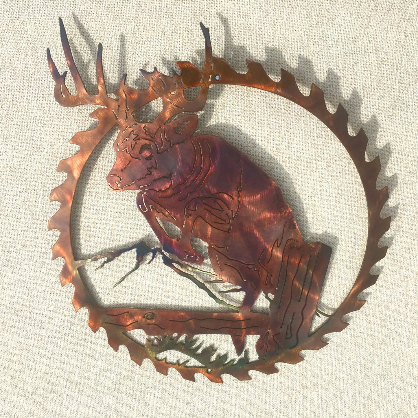 Whitetail Buck Deer Jumping Fishing & Hunting Lodge Wildlife Metal Wall Art