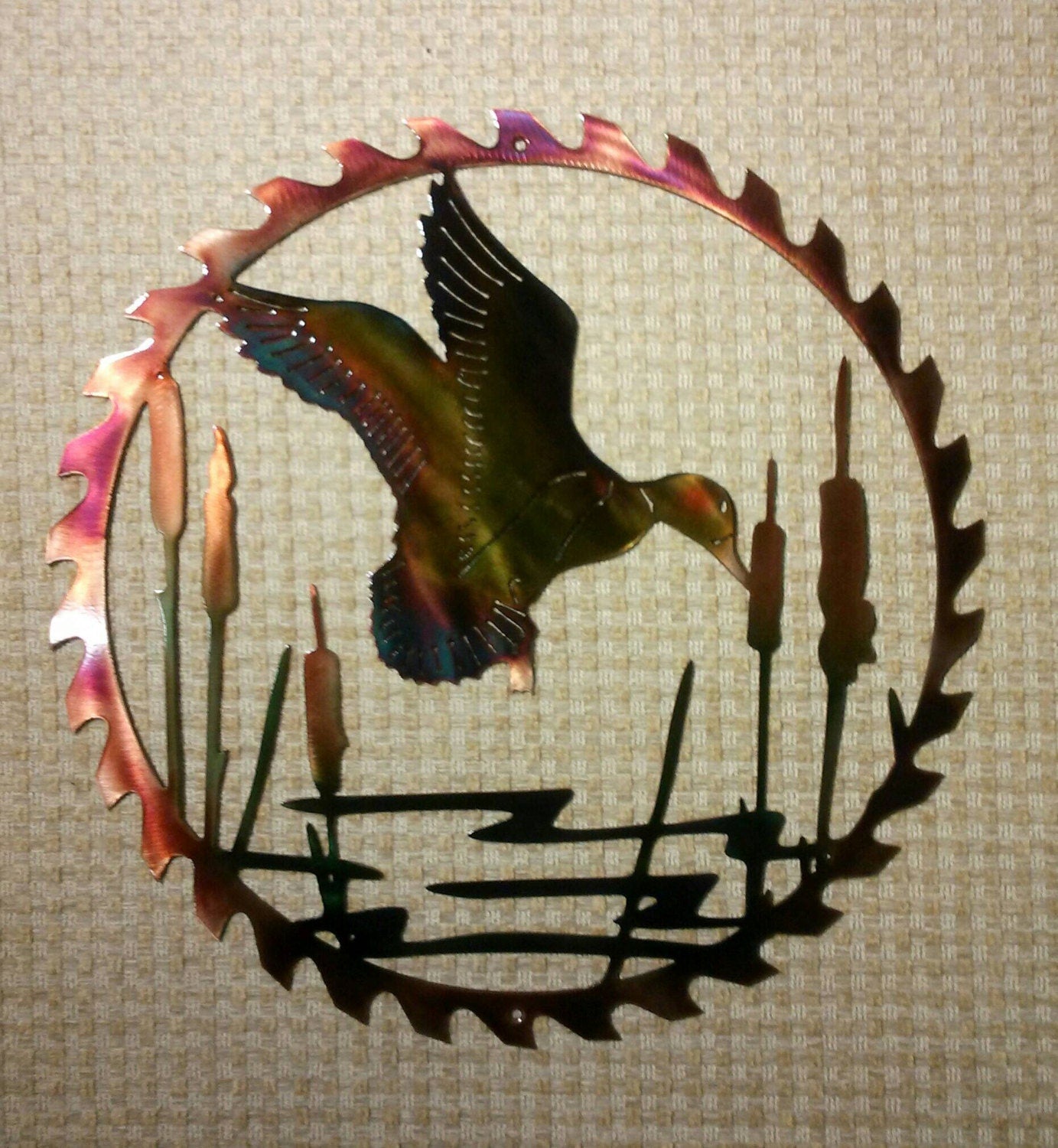 Mallard Duck Landing On Pond Sawblade Indoor Or Outdoor Wildlife Metal Art