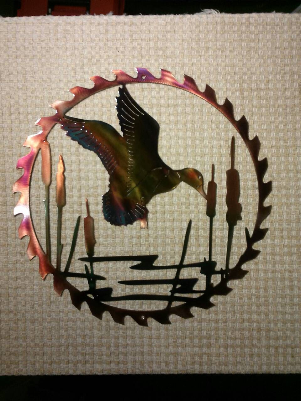 Mallard Duck Landing On Pond Sawblade Indoor Or Outdoor Wildlife Metal Art