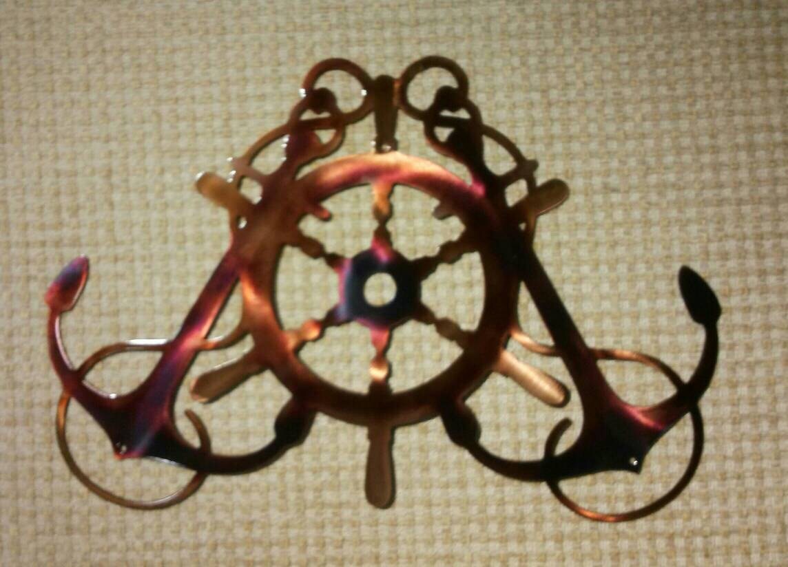 Ships Wheel & Crossed Anchors Indoor Or Outdoor Nautical Metal Art