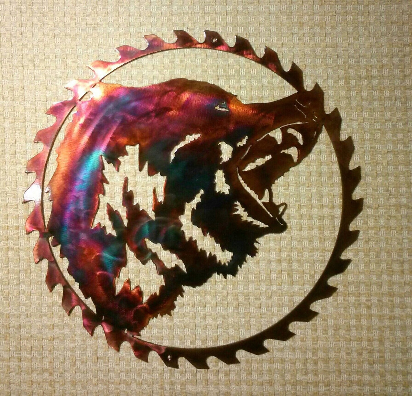 Grizzly Bear Head In Sawblade Indoor Or Outdoor Wildlife Metal Wall Art