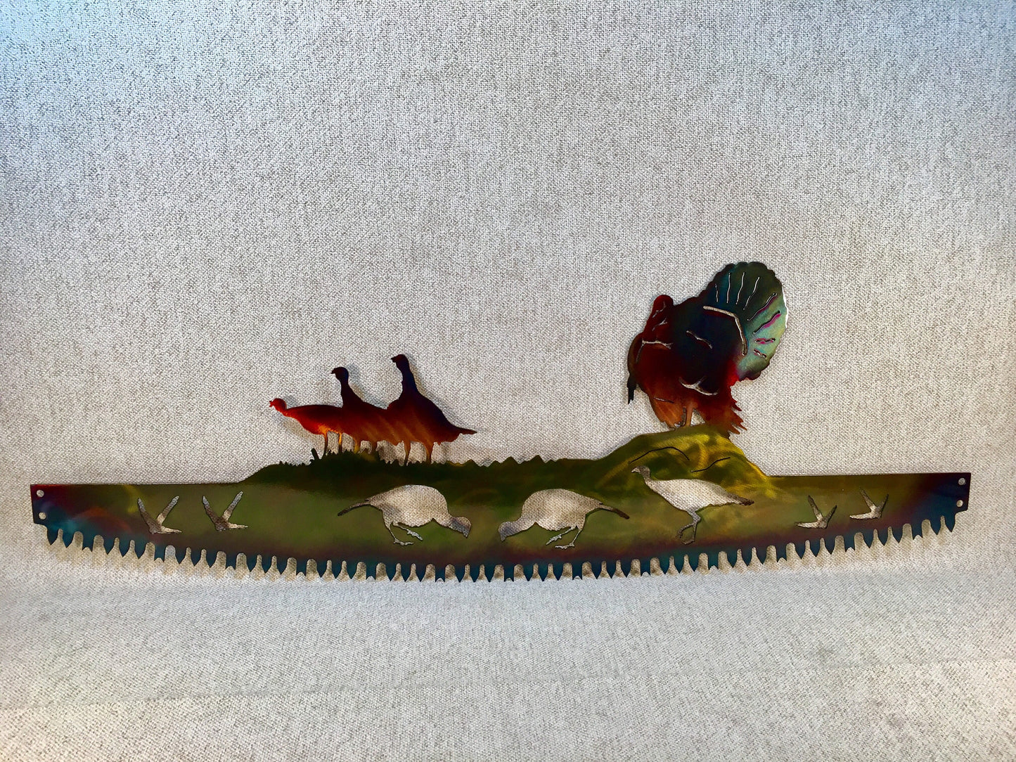 Wild Turkey in Crosscut Saw Blade Indoor or Outdoor Metal Wall Art