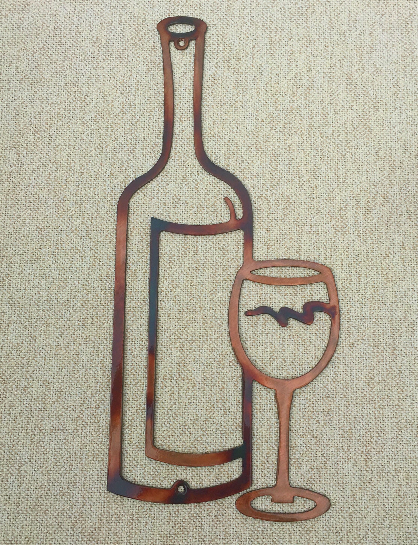 Wine Bottle & Glass Bar or Kitchen Metal Art Decor