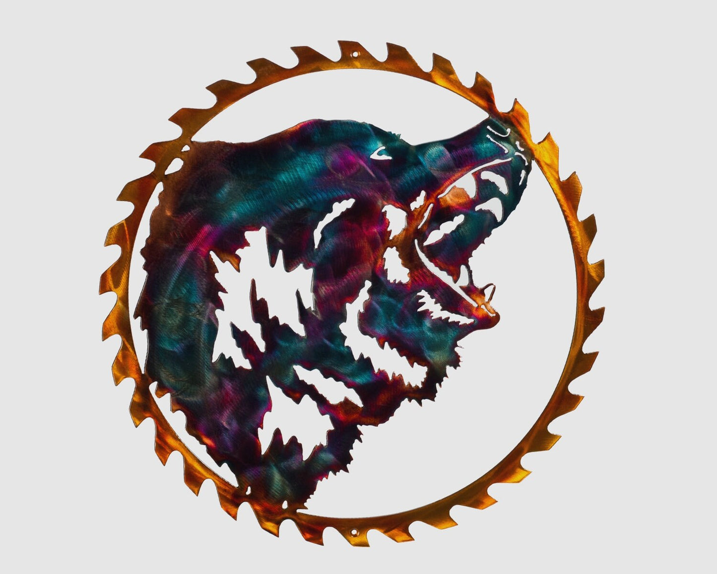 Grizzly Bear Head In Sawblade Indoor Or Outdoor Wildlife Metal Wall Art