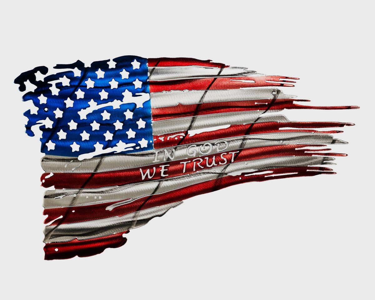 48 inch tattered American flag metal wall art