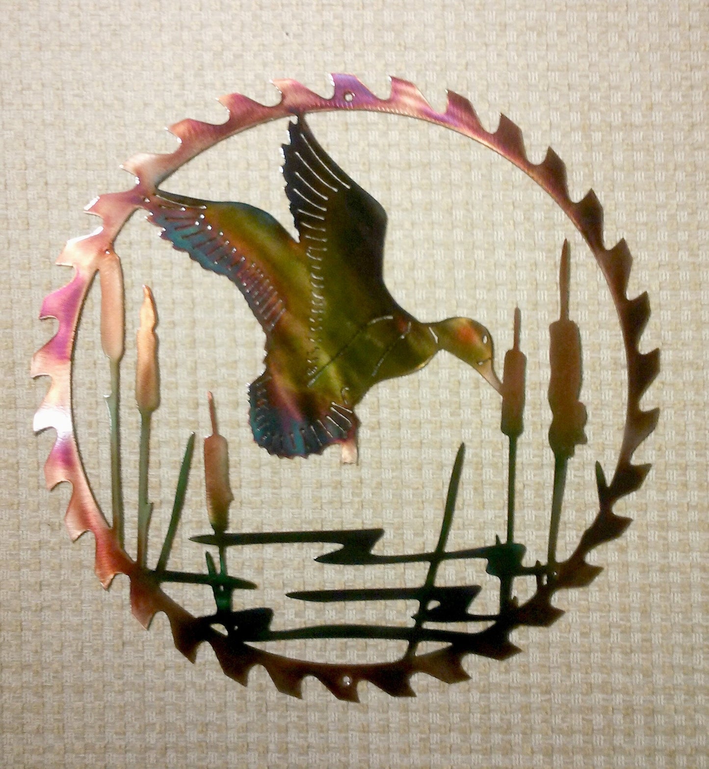 Mallard Duck Landing On Pond Sawblade Indoor Or Outdoor Wildlife Metal Art