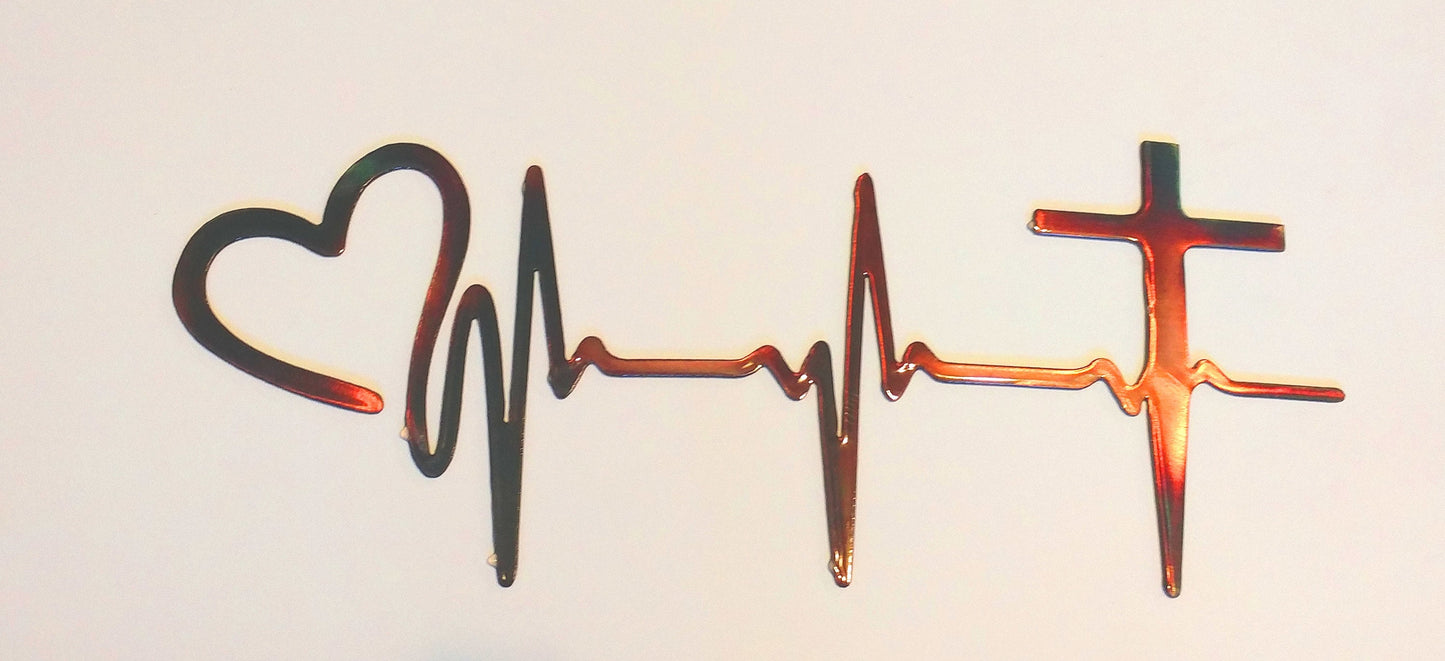 EKG Heartbeat Heart & Cross Plasma Cut Indoor or Outdoor Metal Art