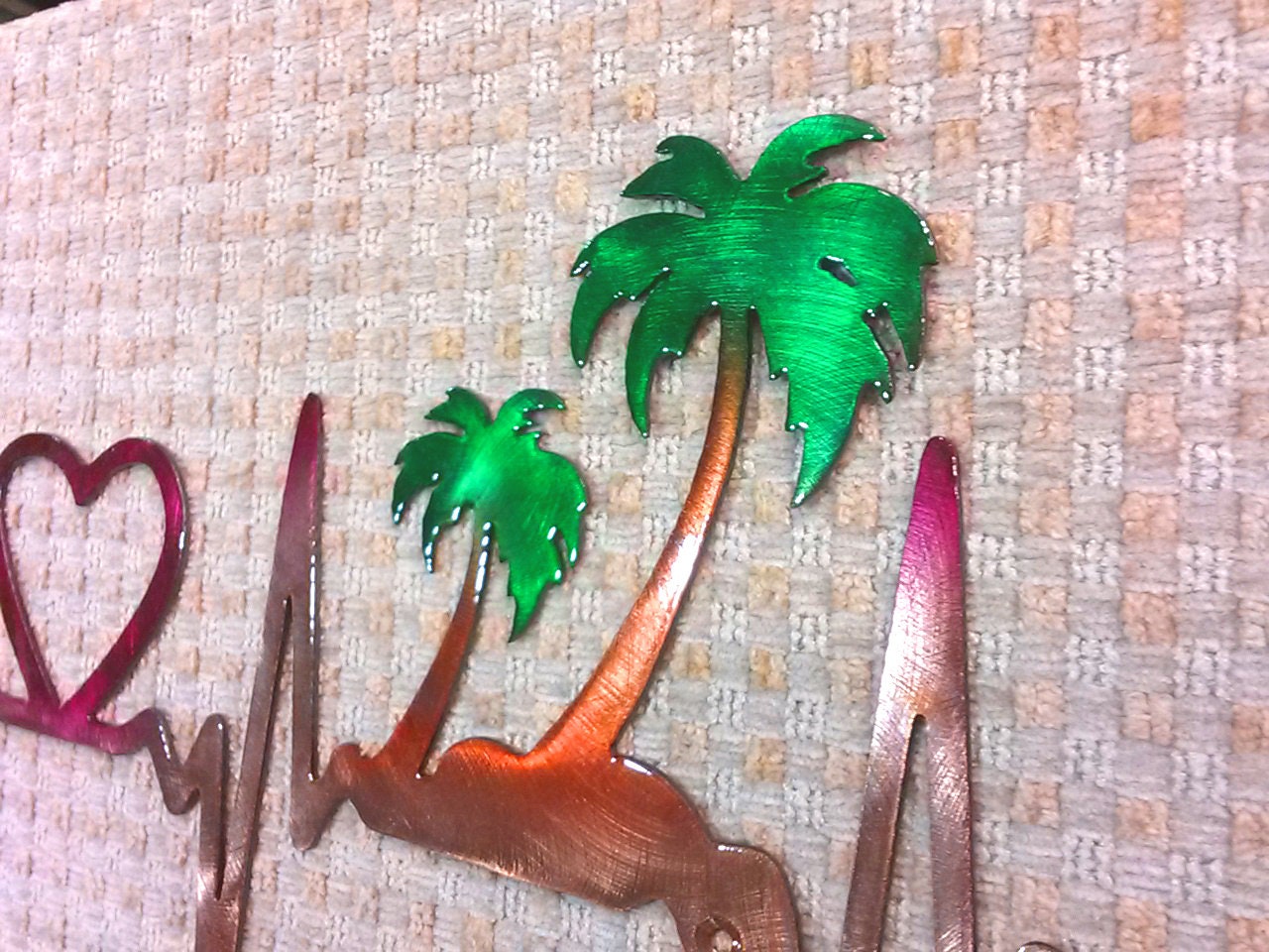 EKG Heartbeat Heart & Palm Trees Plasma Cut Indoor or Outdoor Metal Art