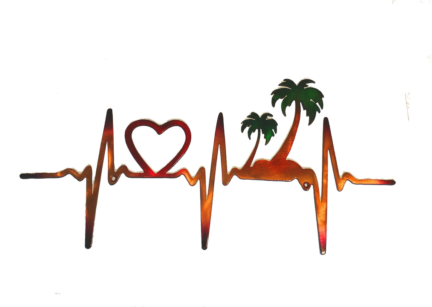 EKG Heartbeat Heart & Palm Trees Plasma Cut Indoor or Outdoor Metal Art