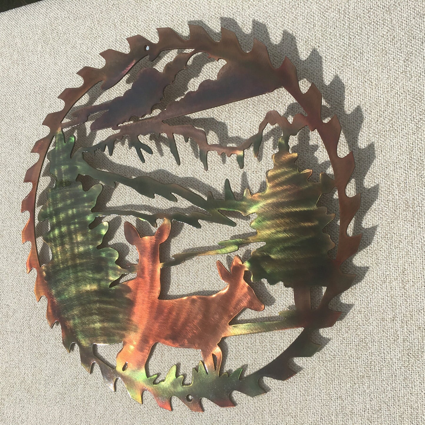 Whitetail Deer Doe & Fawn In Sawblade Metal Wildlife Wall Art