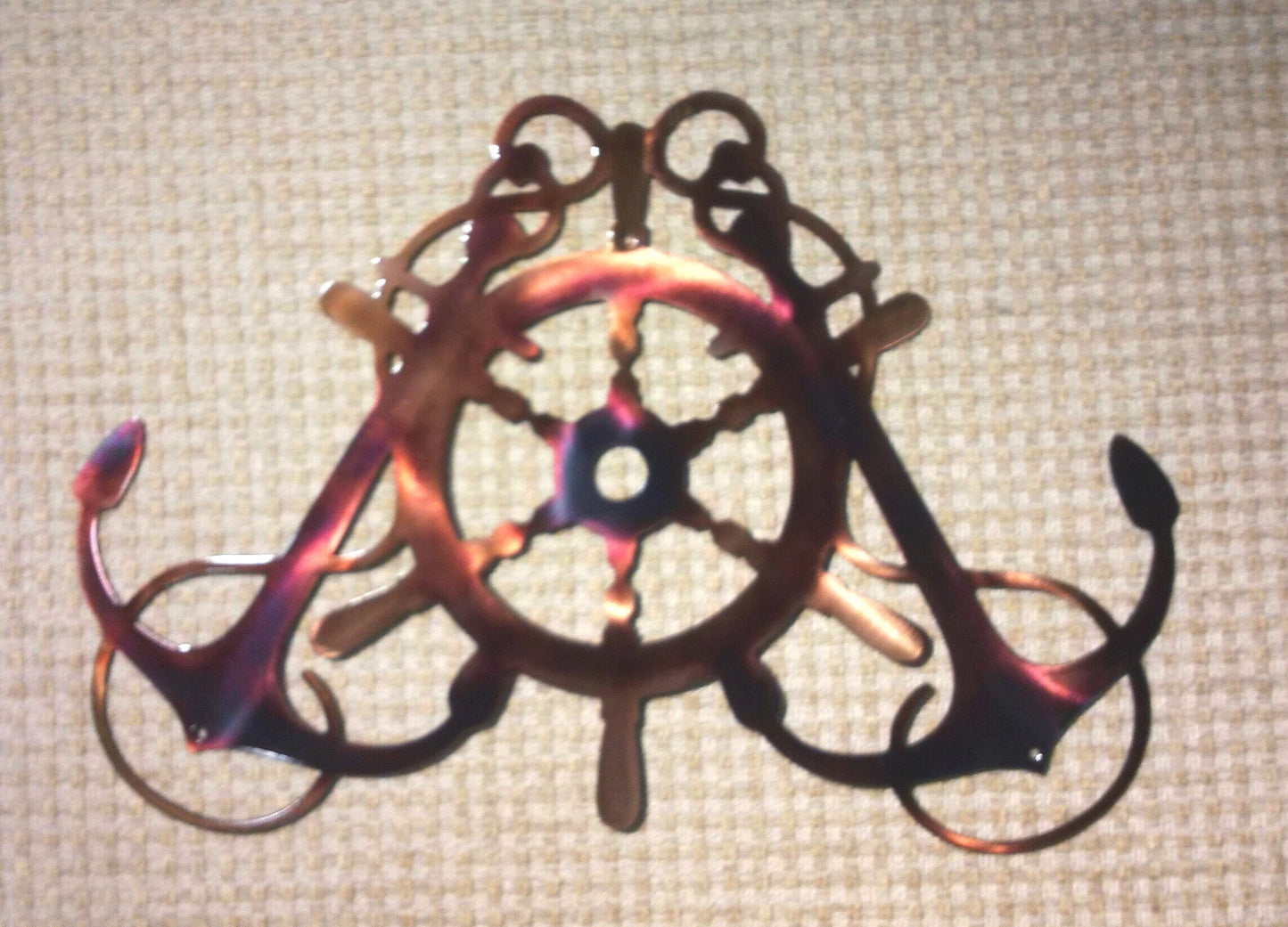 Ships Wheel & Crossed Anchors Indoor Or Outdoor Nautical Metal Art