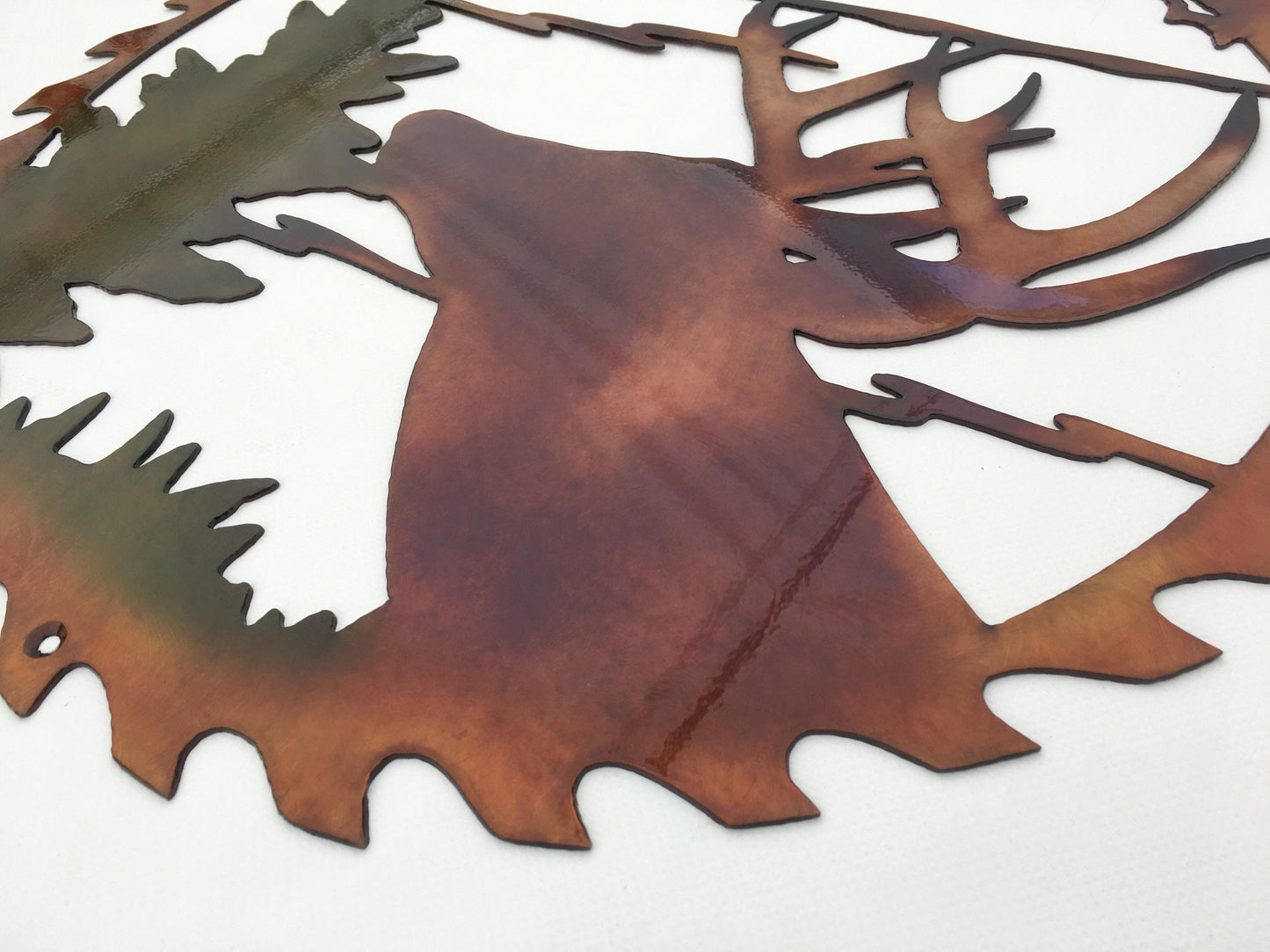Whitetail Buck Deer In Sawblade Metal Wildlife Wall Art