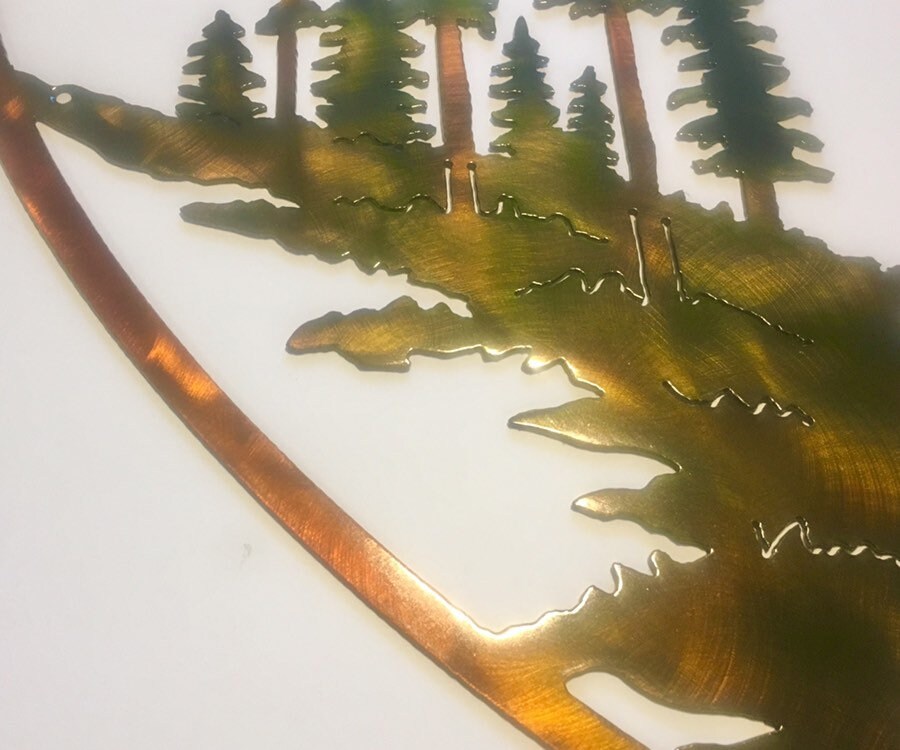 Moose, Trees, & Mountain Oval Wildlife Scene Metal Art