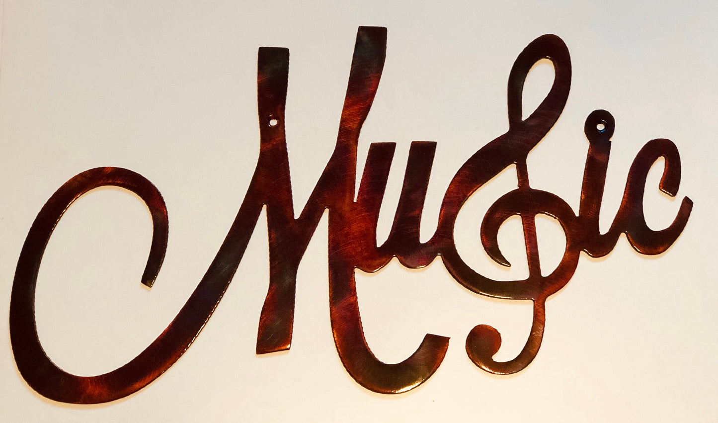 Music And Treble Clef Plasma Cut Indoor or Outdoor Metal Wall Art
