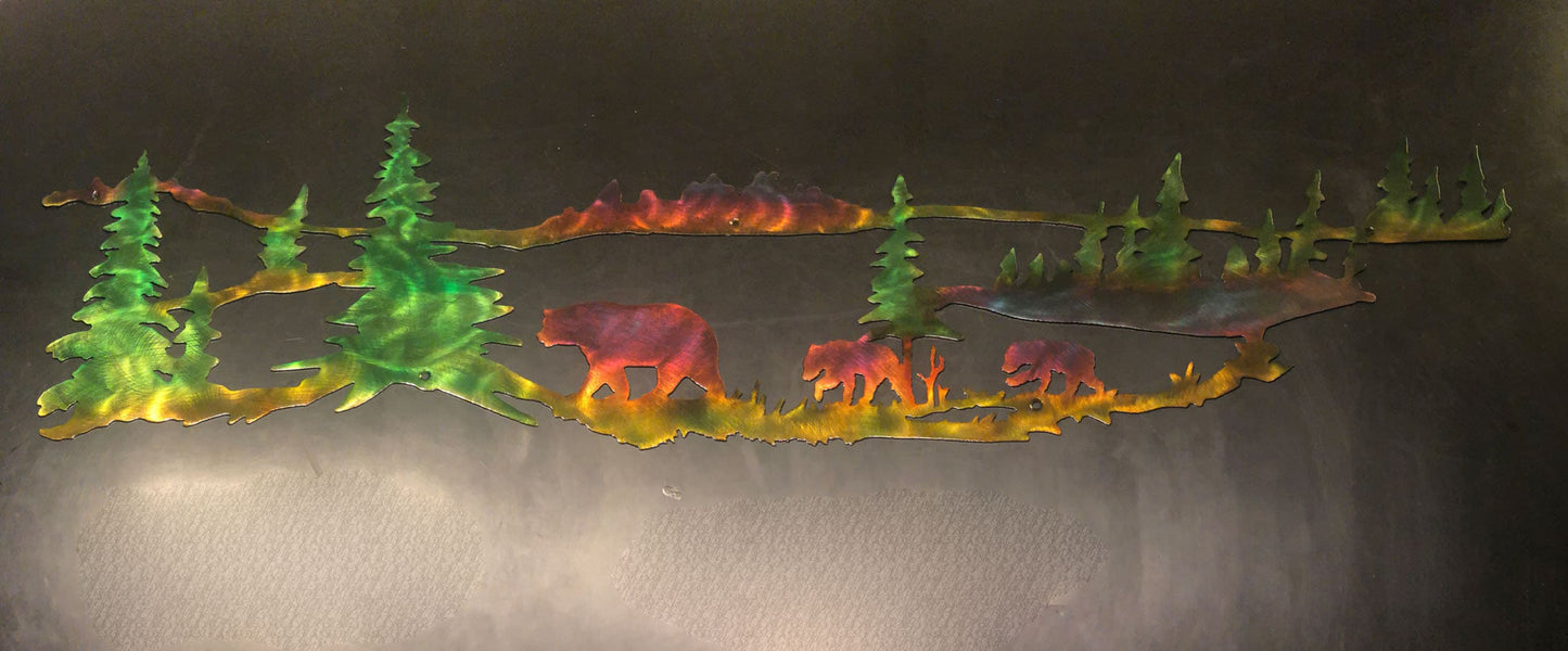 Bear And Cubs Indoor & Outdoor Plasma Cut Metal Wildlife Wall Art