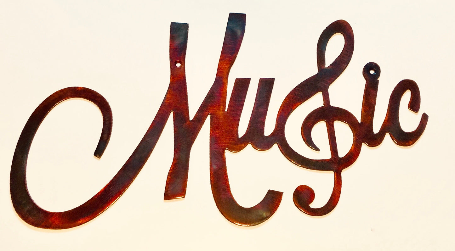 Music And Treble Clef Plasma Cut Indoor or Outdoor Metal Wall Art
