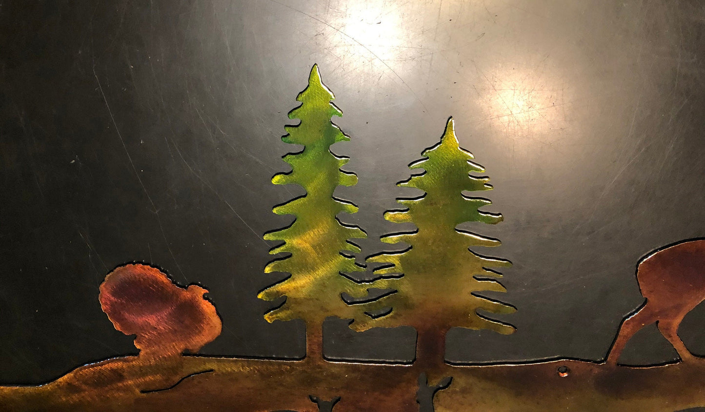 Buck & Turkey in Crosscut Saw Blade Indoor or Outdoor Wildlife Metal Wall Art