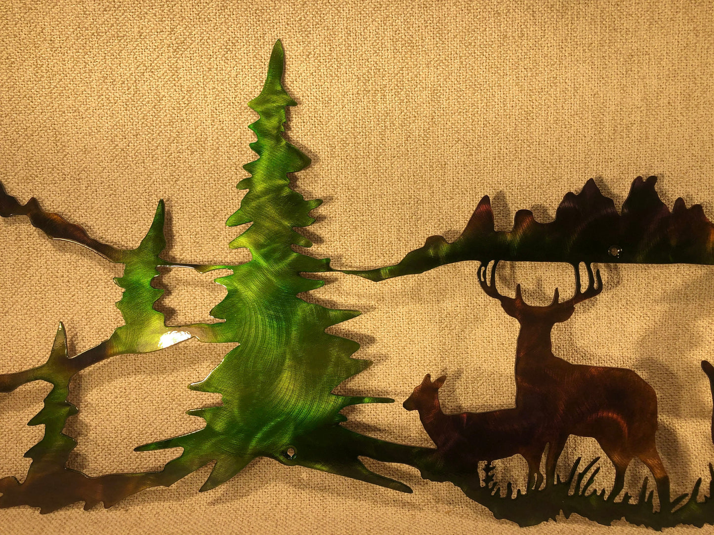 Whitetail Buck, Doe Deer & Trees Wildlife Indoor Outdoor Plasma Cut Metal Wall Art