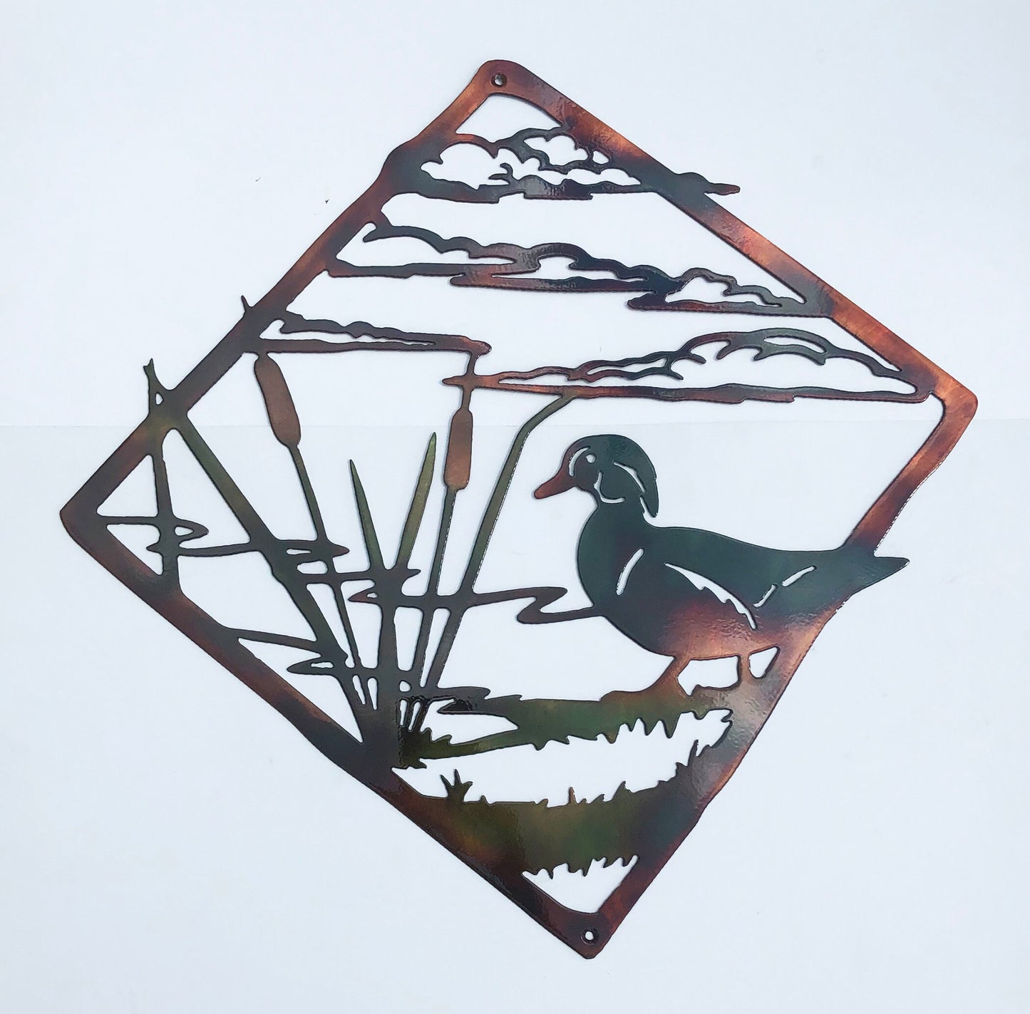 Wood Duck Diagonal Frame Plasma Cut Indoor Or Outdoor Wildlife Metal Wall Art