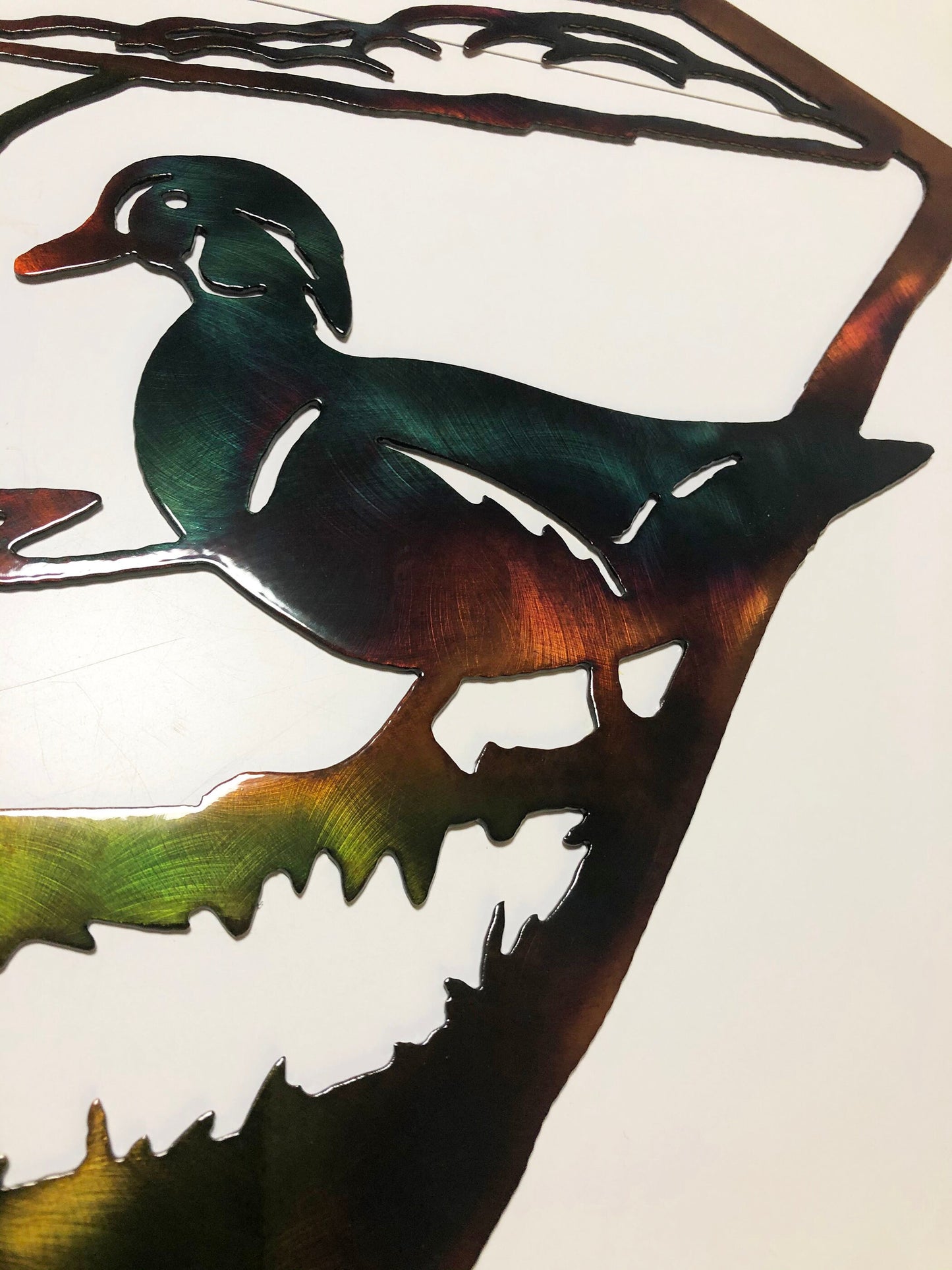 Wood Duck Diagonal Frame Plasma Cut Indoor Or Outdoor Wildlife Metal Wall Art