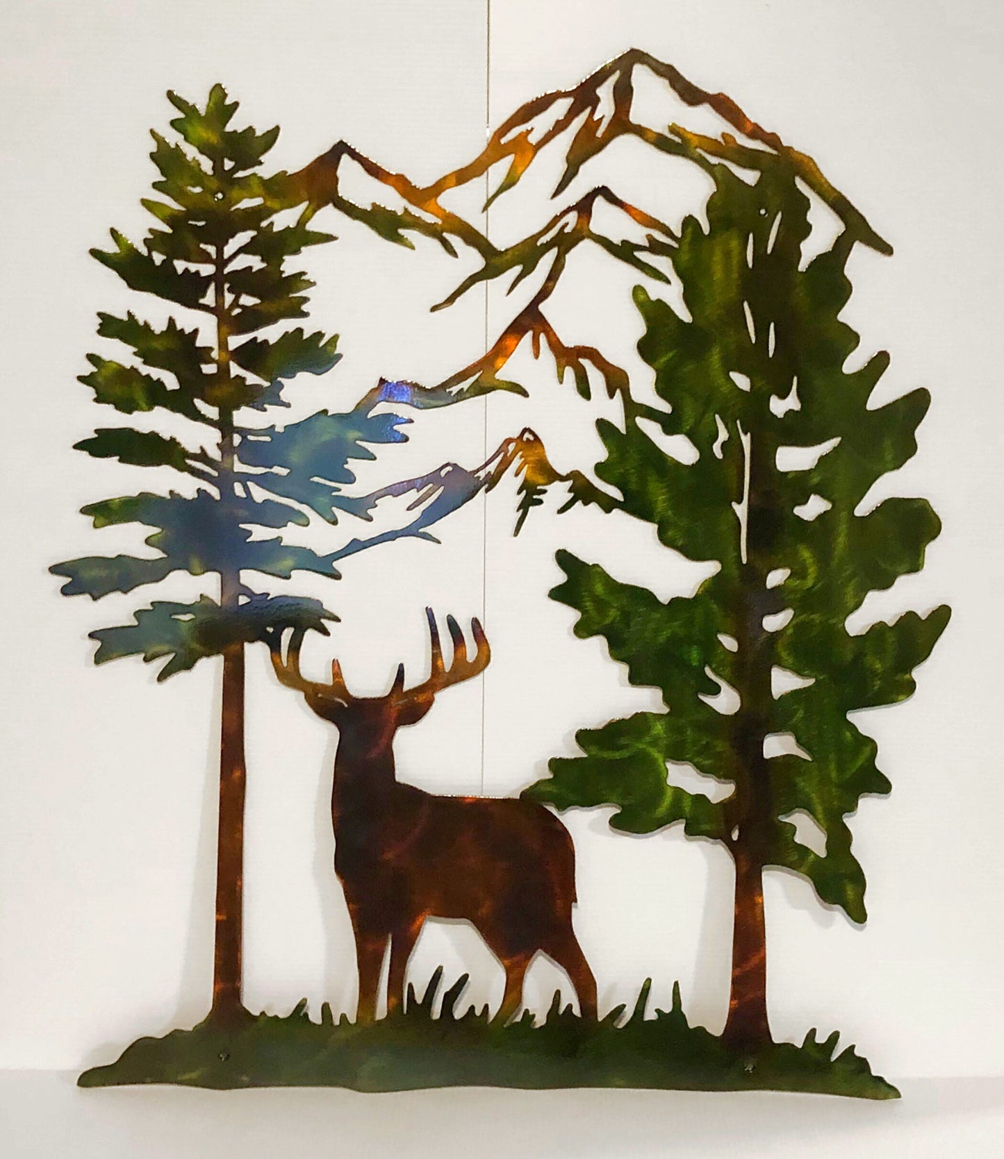 Whitetail Buck Deer Trees & Mountains Indoor Outdoor Wildlife Metal Wall Art