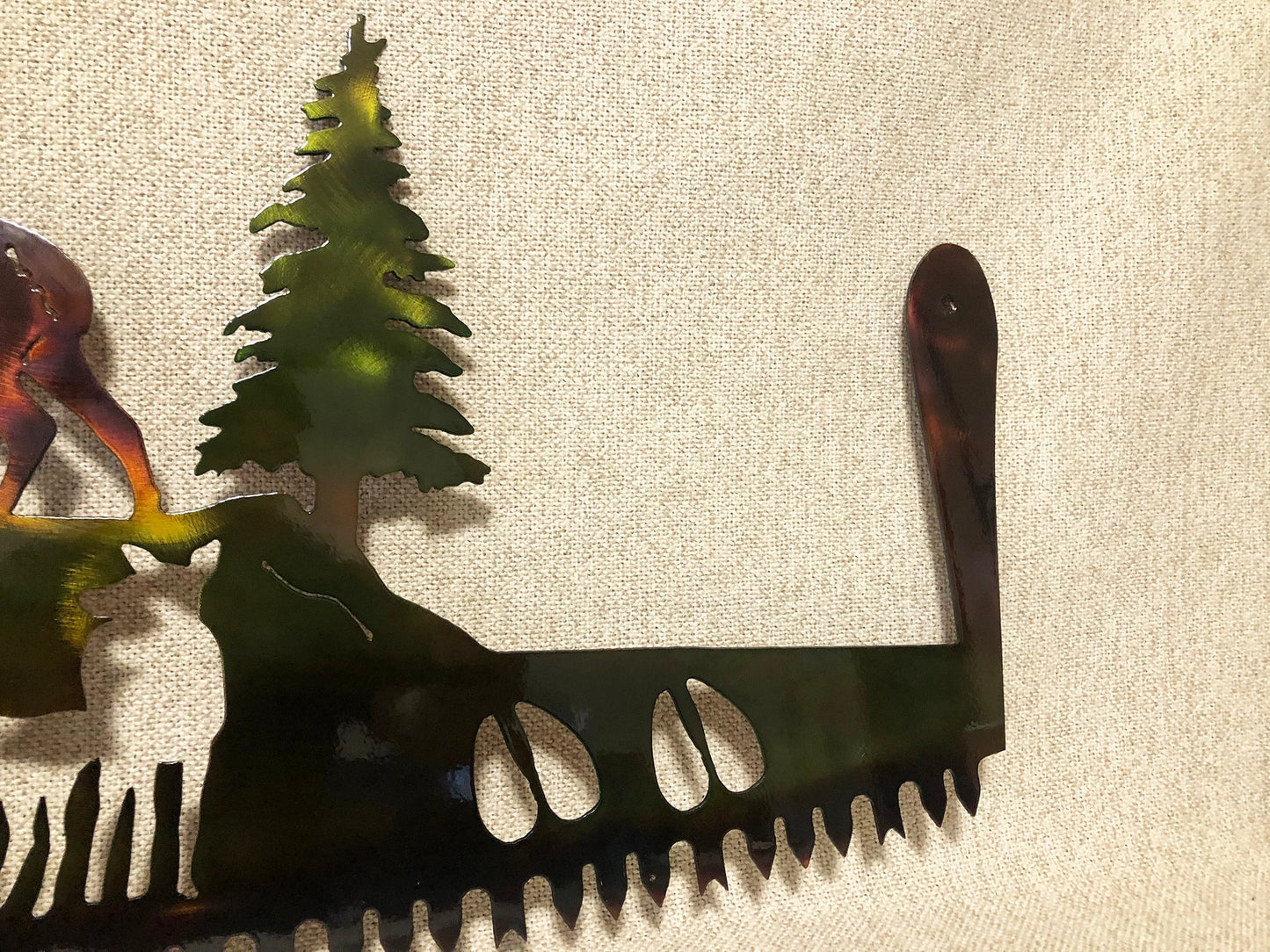 Elk Fighting On Crosscut Saw With Handles Hunting Lodge or Mountain Cabin Metal Wall Art