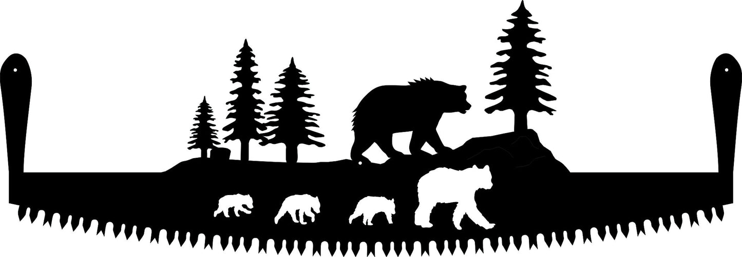 Bear Family in Crosscut Saw Blade Indoor or Outdoor Wildlife Metal Wall Art