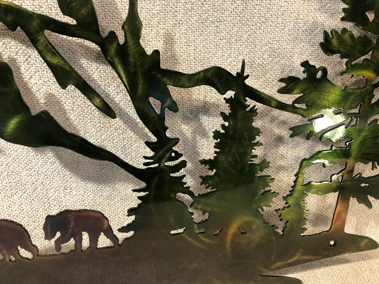Bear And Cubs With Mountains Indoor & Outdoor Metal Wildlife Wall Art