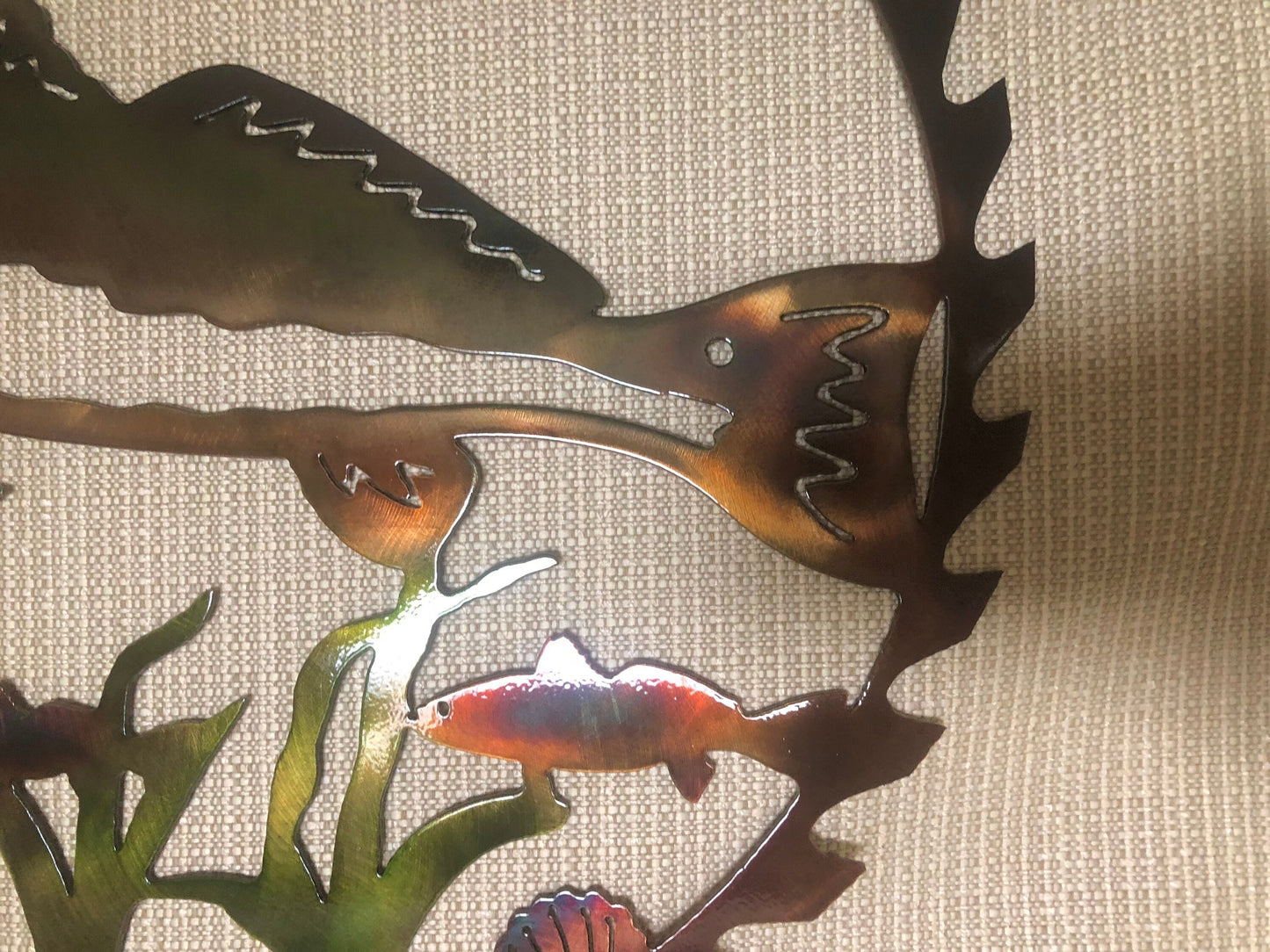 Red Drum Fish In Sawblade Indoor Outdoor Wildlife Nautical Metal Wall Art