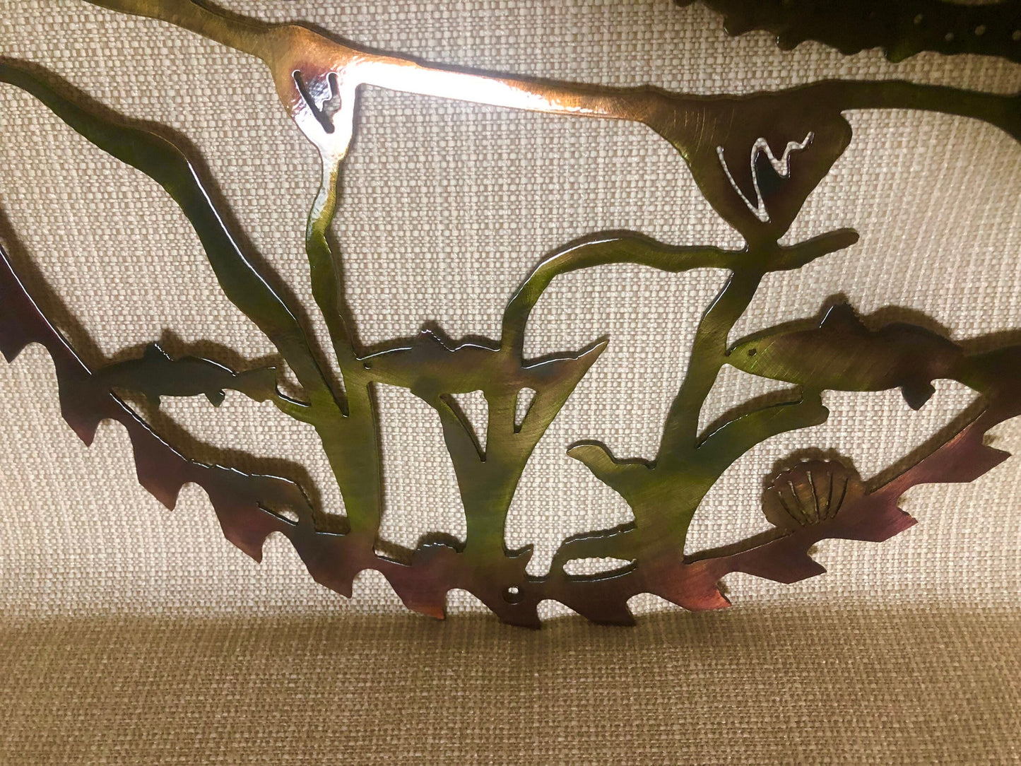 Speckled Trout In Sawblade Indoor Outdoor Wildlife Nautical Metal Wall Art