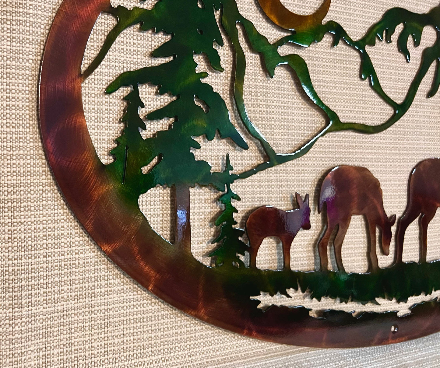 Whitetail Buck And Doe Deer With Mountains And Trees Indoor Or Outdoor Wildlife Metal Wall Art