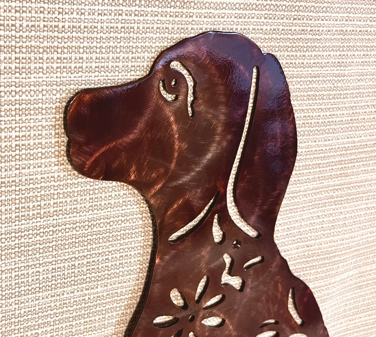 Puppy Dog With Flowers Indoor or Outdoor Wildlife Metal Wall Art