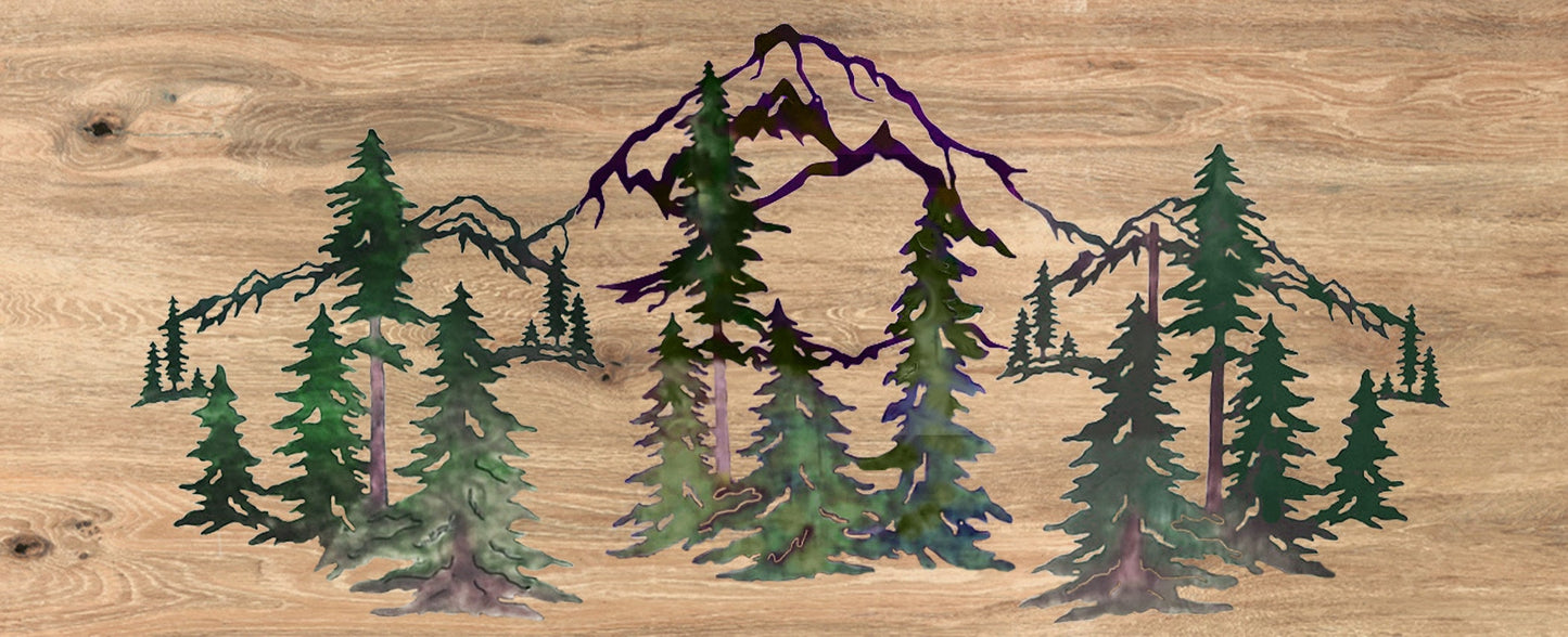 Pine Trees, Forest and Mountain Up To 9 Ft Wide Scene Metal Wall Art Home Decor