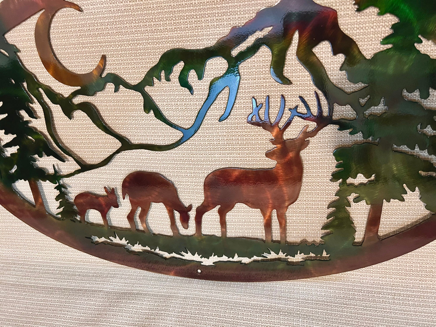 Whitetail Buck And Doe Deer With Mountains And Trees Indoor Or Outdoor Wildlife Metal Wall Art