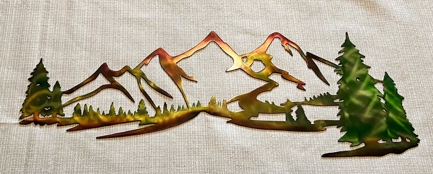 Mountains And Trees Indoor & Outdoor Plasma Cut Metal Wall Art