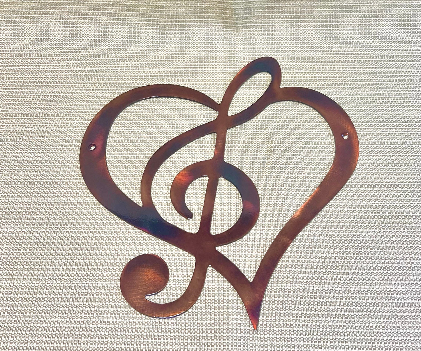 Treble Clef Music Note In Heart Indoor or Outdoor Metal Wall Art