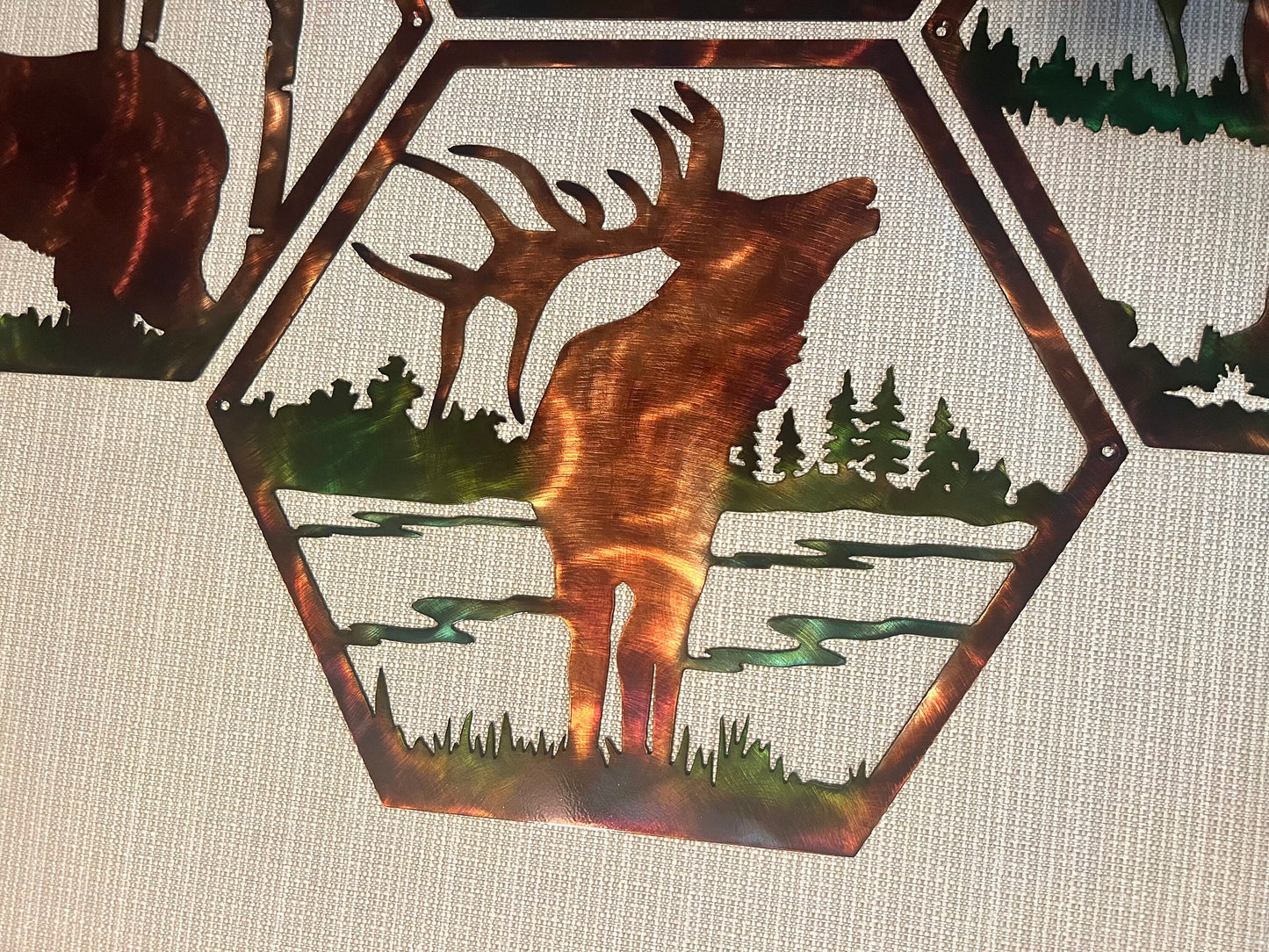 Bear Deer Elk Wolf 4 Pc. Metal Wildlife Wall Art Panels Indoor & Outdoor