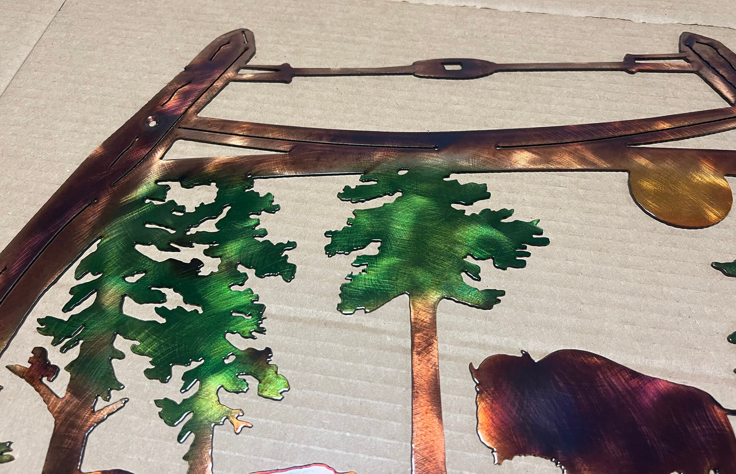 Bow Saw With North American Bison And Mountains Indoor Or Outdoor Metal Wildlife Wall Art