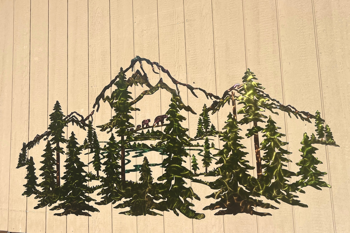 Pine Trees, Forest, Bears And Mountains Up To 9 Ft Wide Scene Metal Wall Art Home Decor