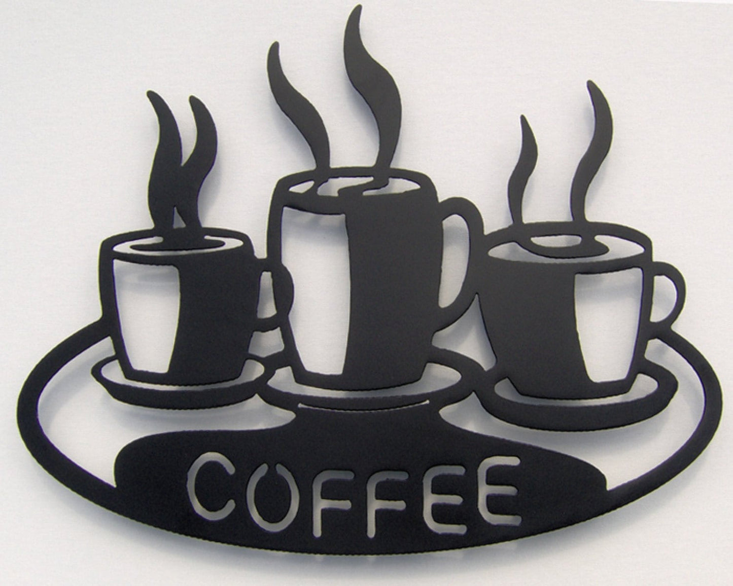 Coffee Cups on Platter Plasma Cut Metal Kitchen Station Wall Art