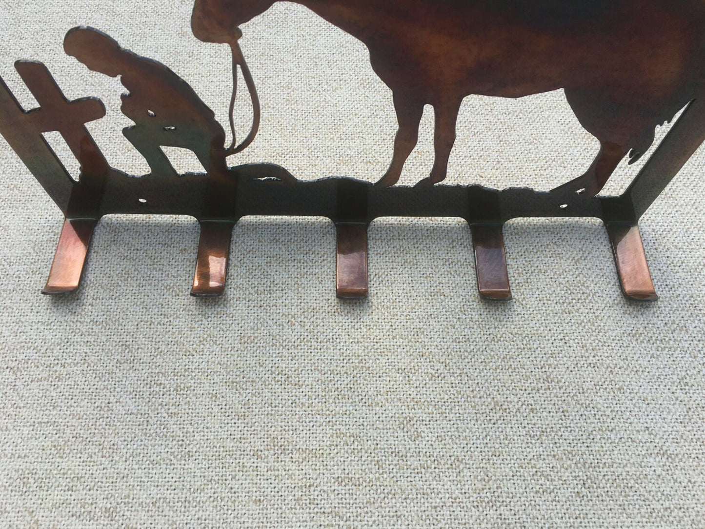 Cowboy & Horse Praying At Cross Metal Art Key Hanger