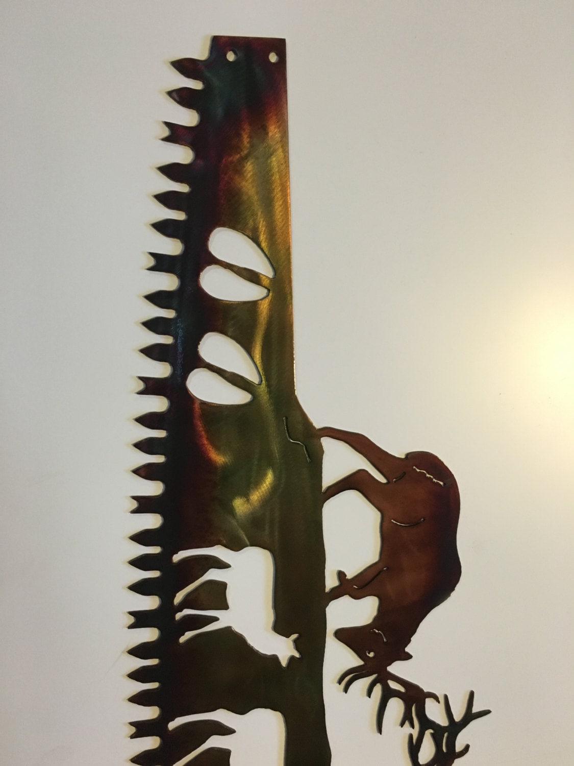 Crosscut Saw With Elk Fighting Hunting Lodge or Mountain Cabin Metal Wall Art