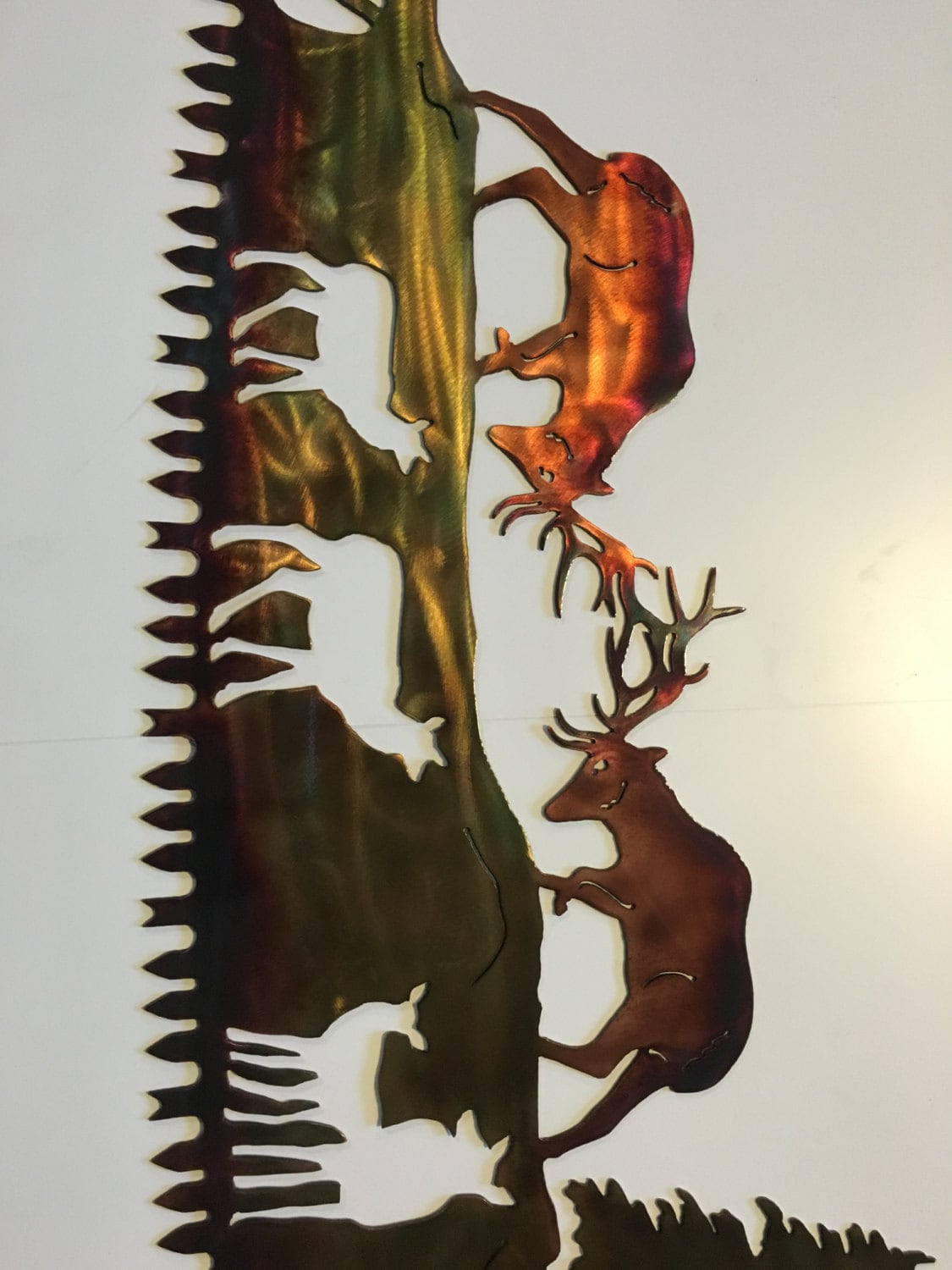 Crosscut Saw With Elk Fighting Hunting Lodge or Mountain Cabin Metal Wall Art