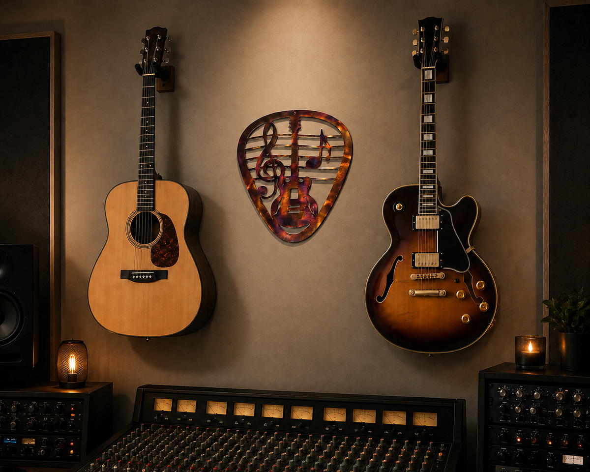 Music Note Guitar Pick Metal Wall Art – Rockabilly Music Decor