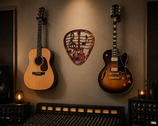 Music Note Guitar Pick Metal Wall Art – Rockabilly Music Decor