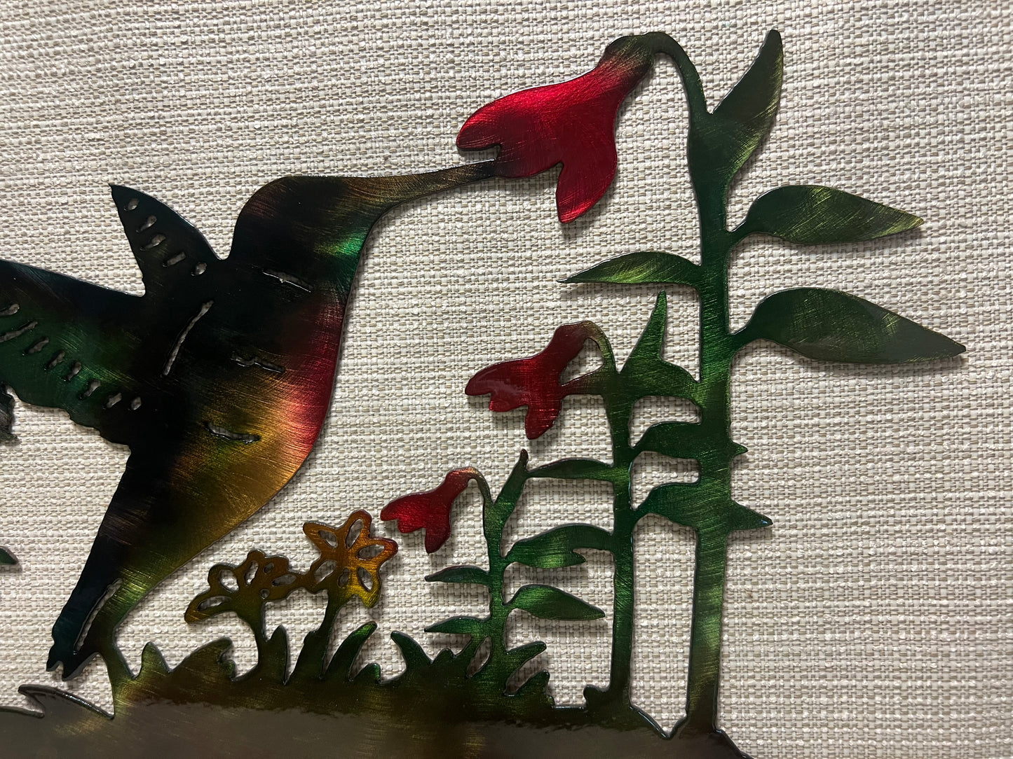 Hummingbirds Feeding On Flowers Welcome Sign Metal Art
