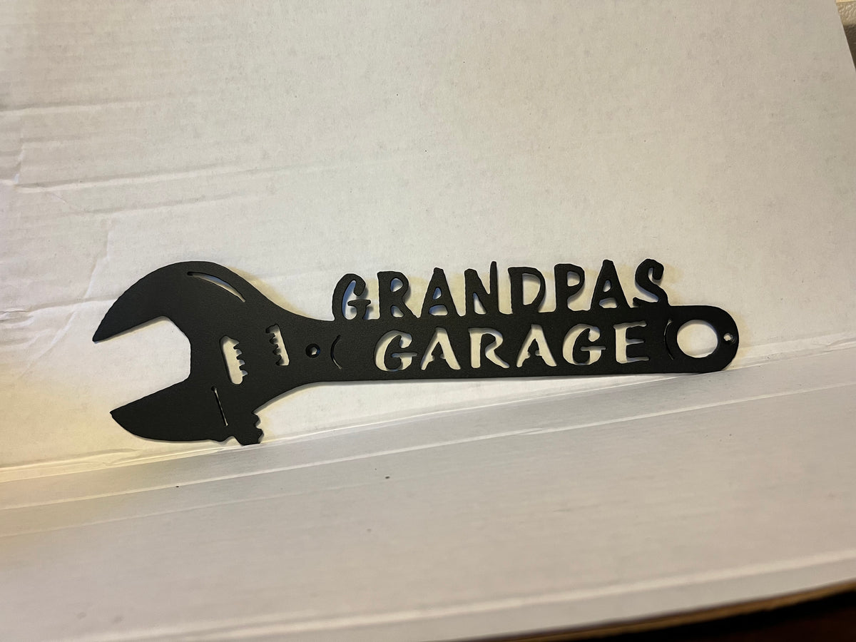 Grandpa’s Garage or Shop Metal Wrench Sign, Personalized Gift for Grandpa